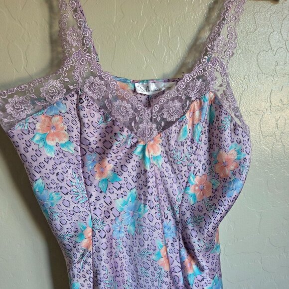Silkscreen 100% Silk Lace Trim Animal Print Cami Top Bundle of 2 Sz Large Purple - Picture 4 of 12